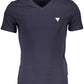 Chic Blue V-Neck Tee with Logo Appliqué