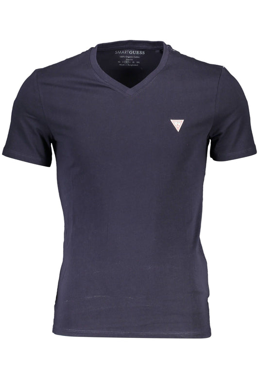 Chic Blue V-Neck Tee with Logo Appliqué