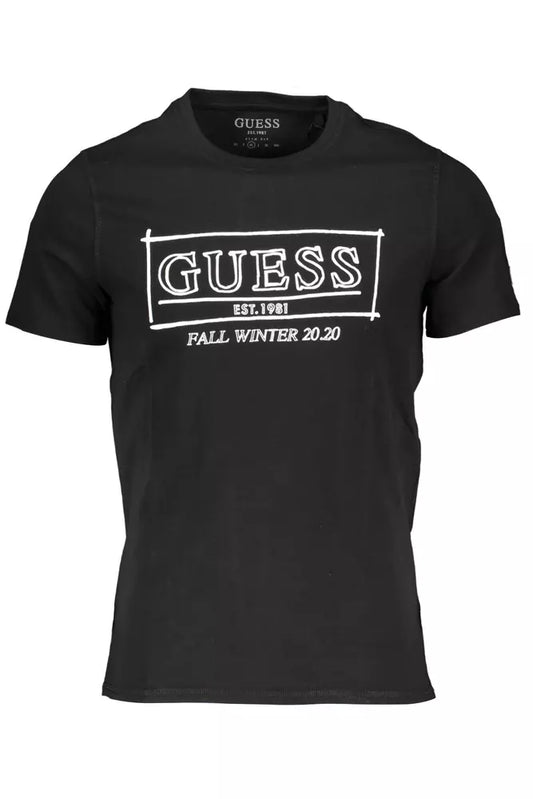 Sleek Black Cotton Crew Neck Tee with Logo