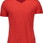 Vibrant Red V-Neck Logo Tee