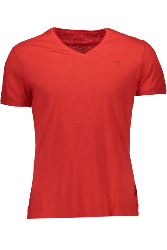 Vibrant Red V-Neck Logo Tee