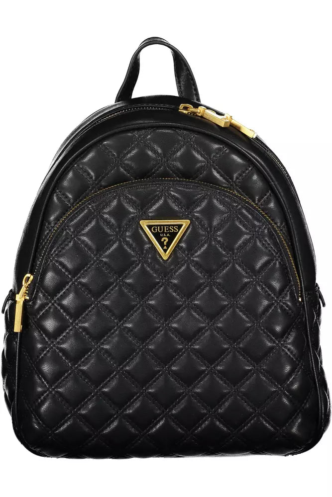 Elegant Black Logo Backpack with Contrasting Details