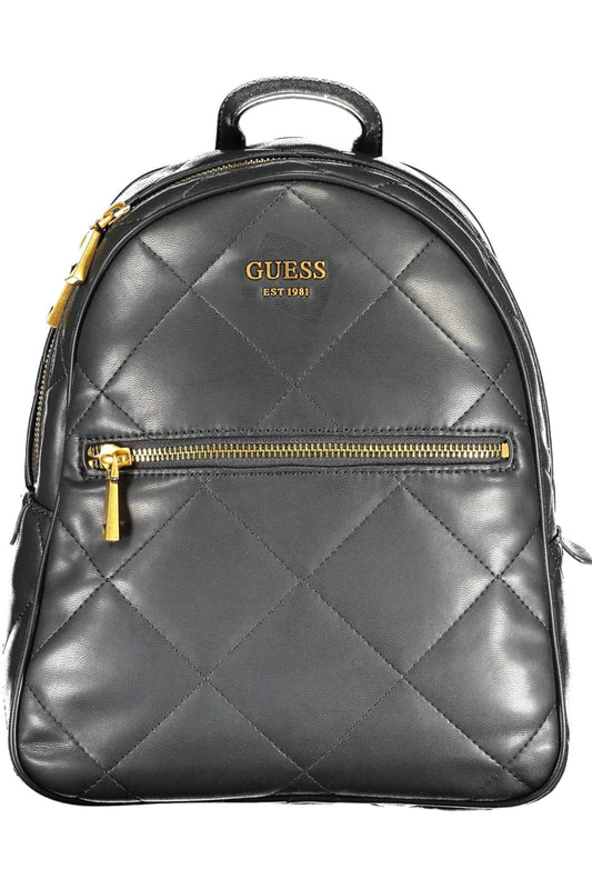 Chic Black Polyurethane Backpack With Logo Detail