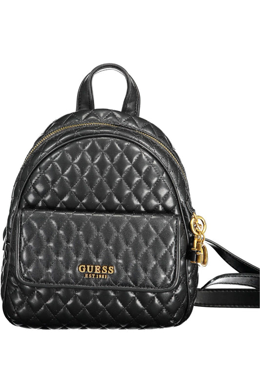 Chic Black Polyethylene Backpack with Logo Detail