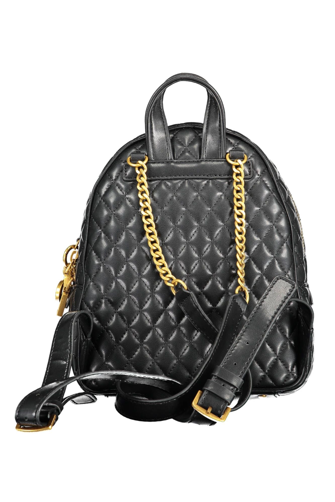 Chic Black Polyethylene Backpack with Logo Detail