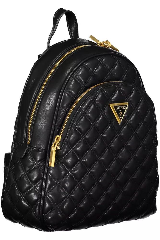 Elegant Black Logo Backpack with Contrasting Details