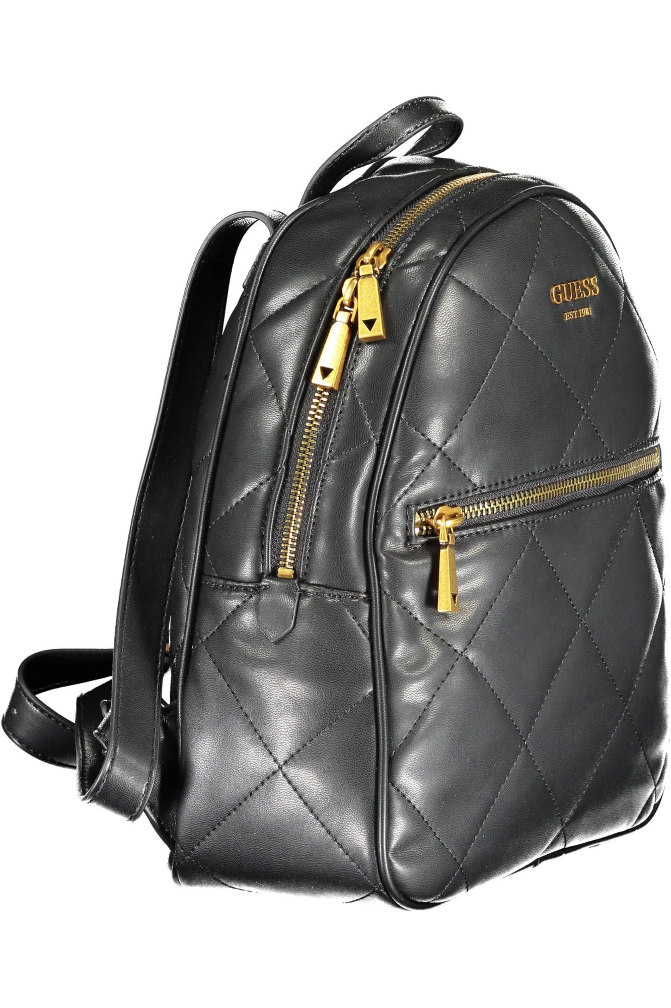 Chic Black Polyurethane Backpack With Logo Detail