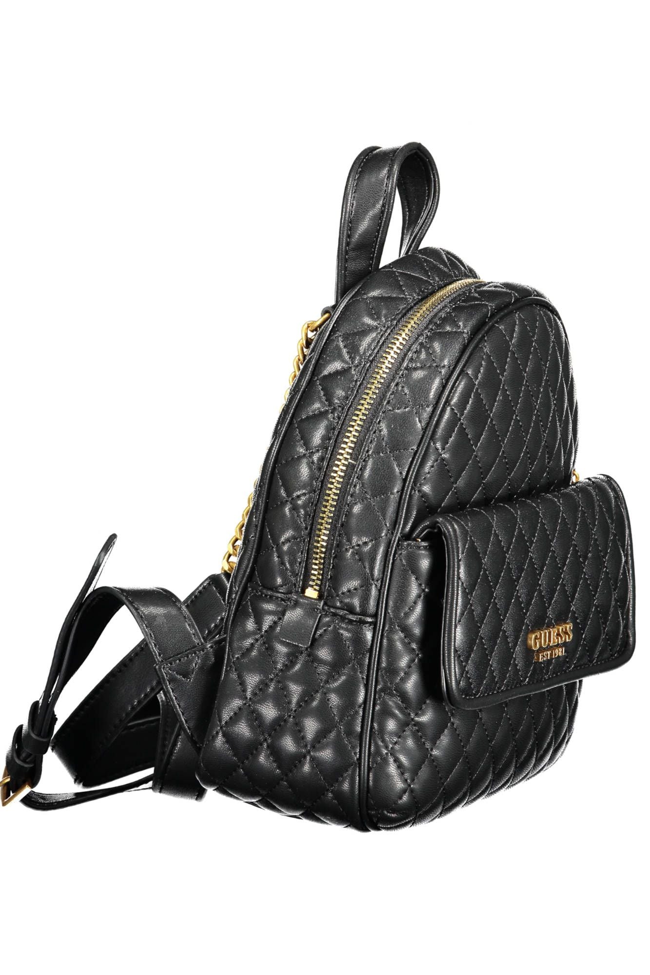 Chic Black Polyethylene Backpack with Logo Detail