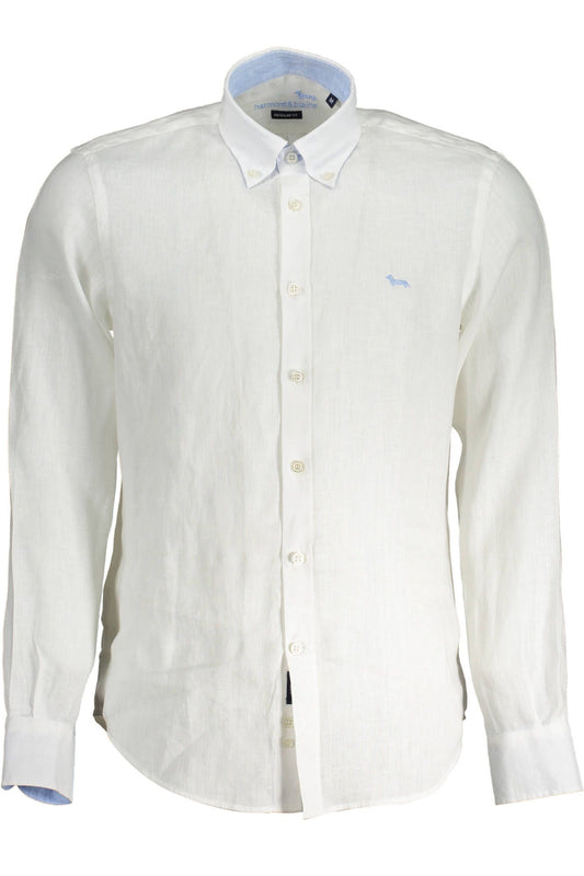 Elegant White Linen Shirt with Contrasting Cuffs