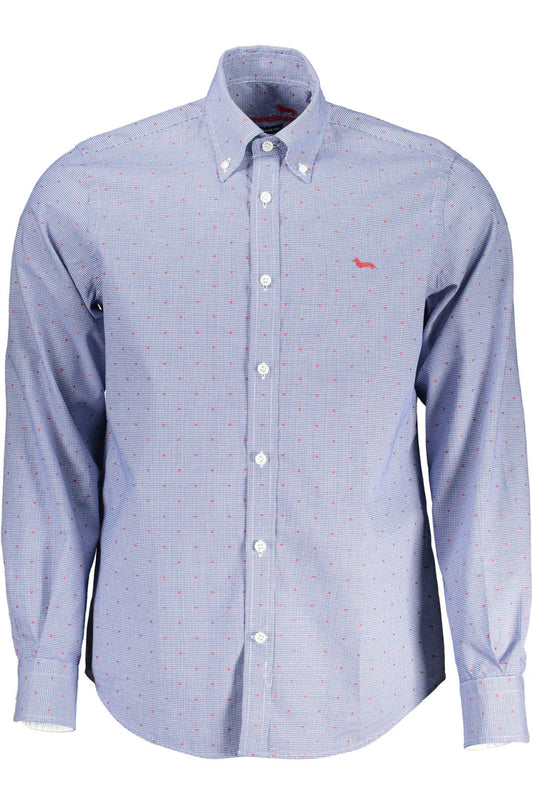 Elevated Casual Blue Cotton Shirt with Contrasting Details