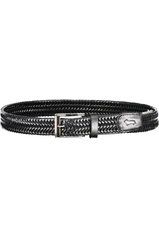 Elegant Black Leather Belt with Metal Buckle