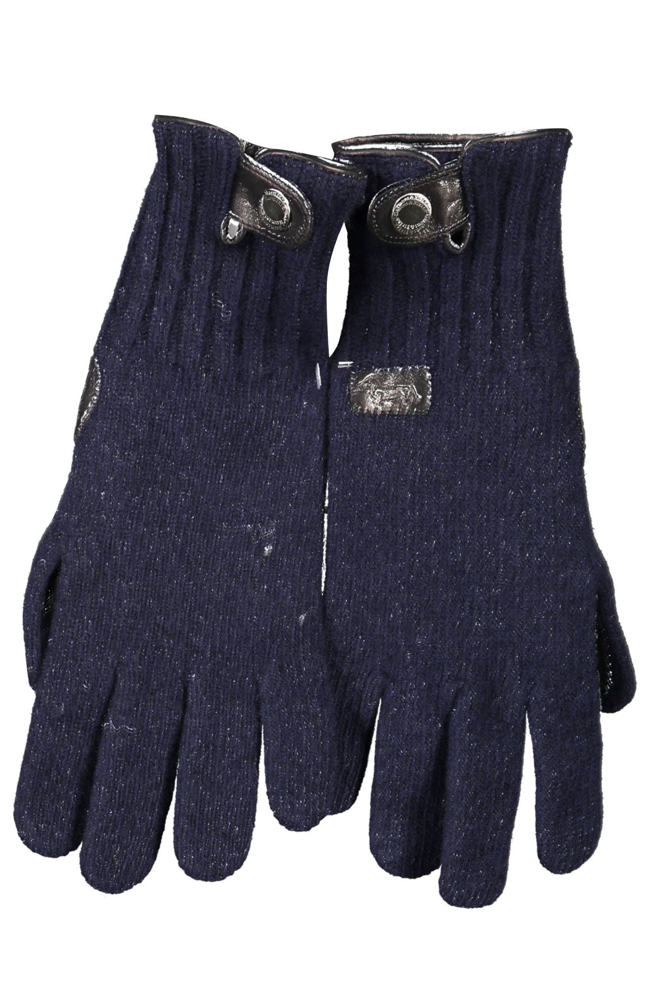 Elegant Blue Woolen Gloves with Logo Detail