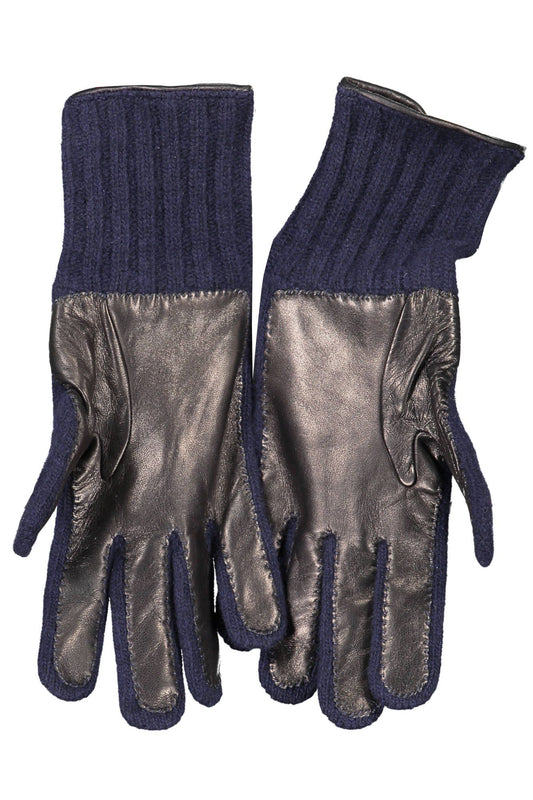 Elegant Blue Woolen Gloves with Logo Detail