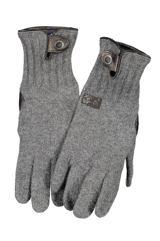 Chic Gray Wool Gloves with Logo Detail