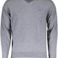 Elegant Gray Wool V-Neck Sweater