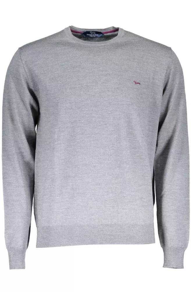 Elegant Gray Woolen Crewneck Sweater