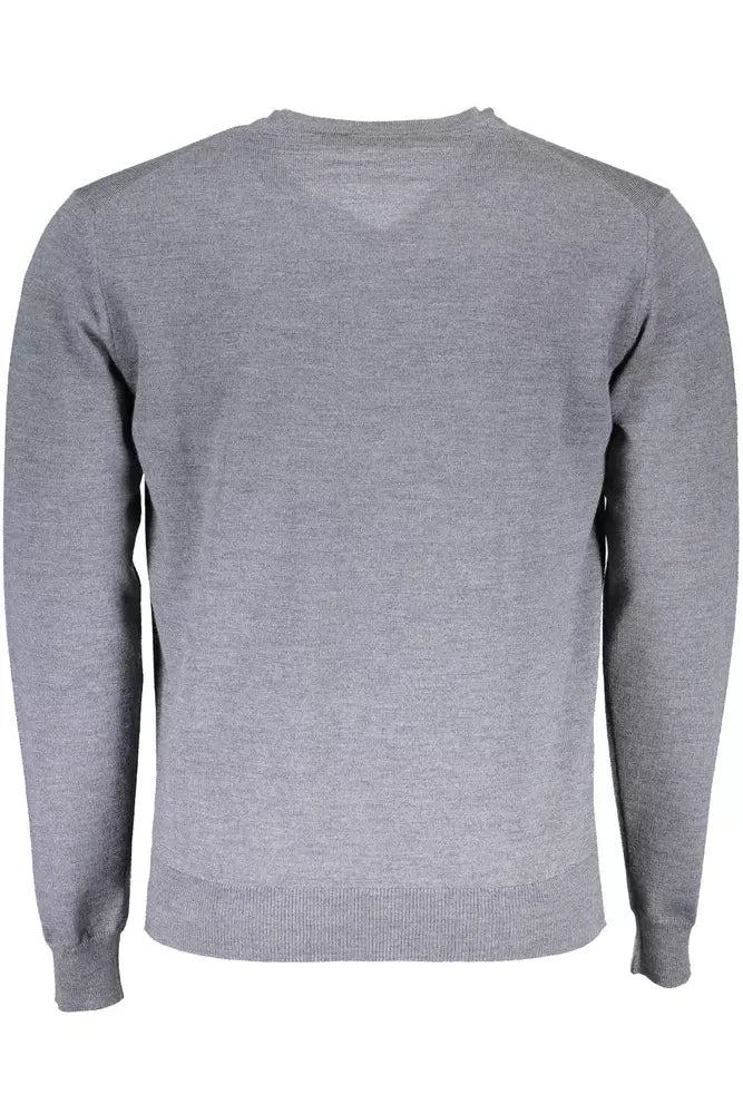 Elegant Gray Wool V-Neck Sweater