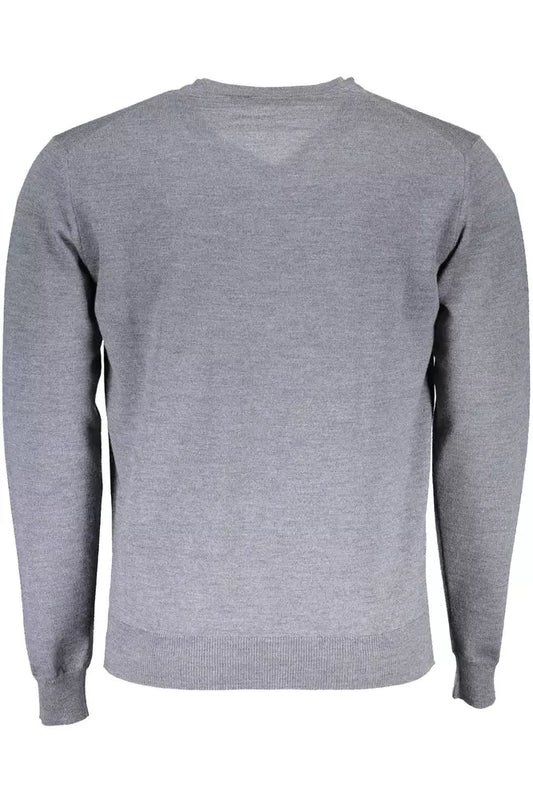 Elegant Gray Wool V-Neck Sweater