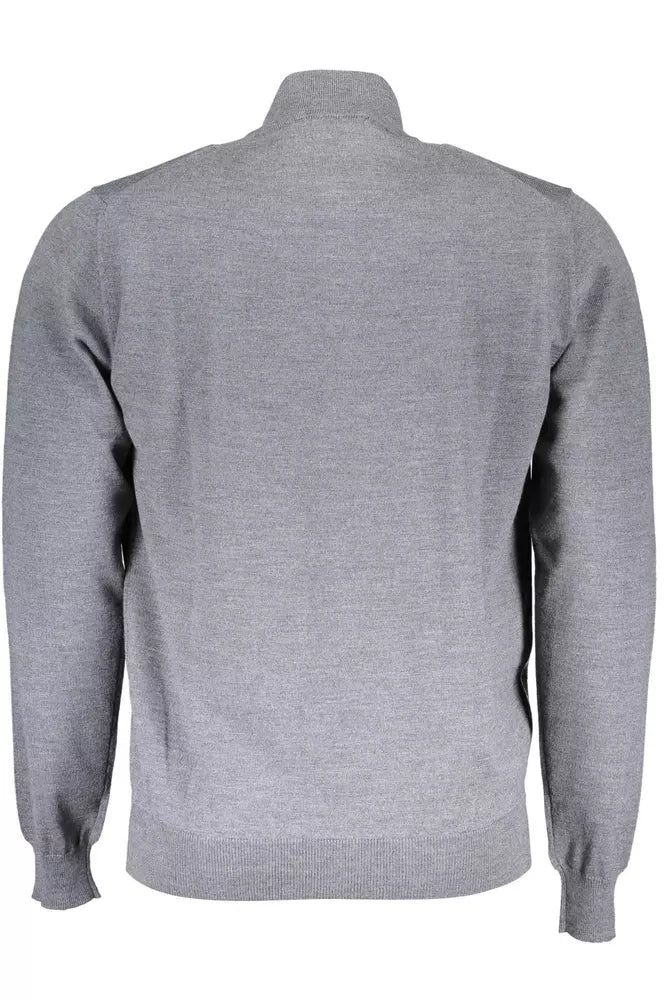 Elegant Gray Wool High Neck Sweater