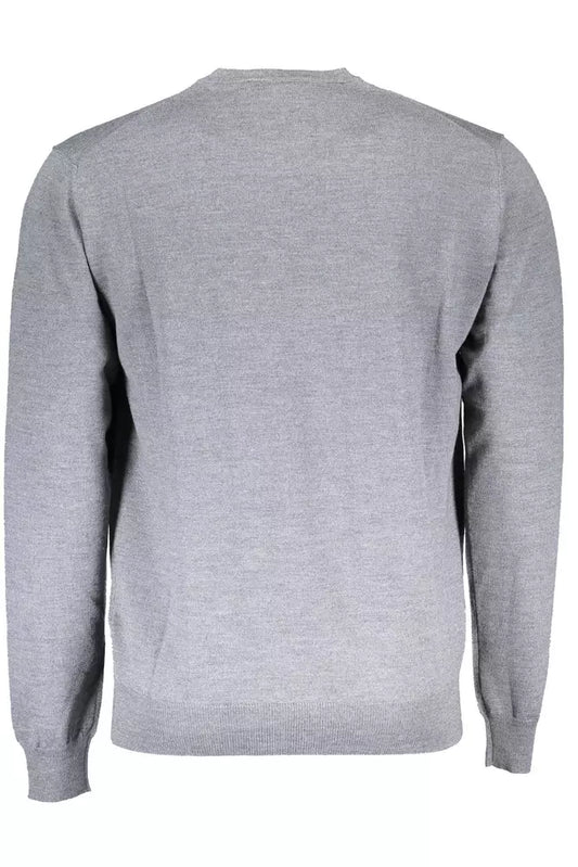 Elegant Gray Woolen Crewneck Sweater