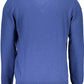 Chic Blue V-Neck Wool Sweater with Contrasting Details