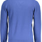 Elegant Blue V-Neck Wool Sweater with Contrast Details