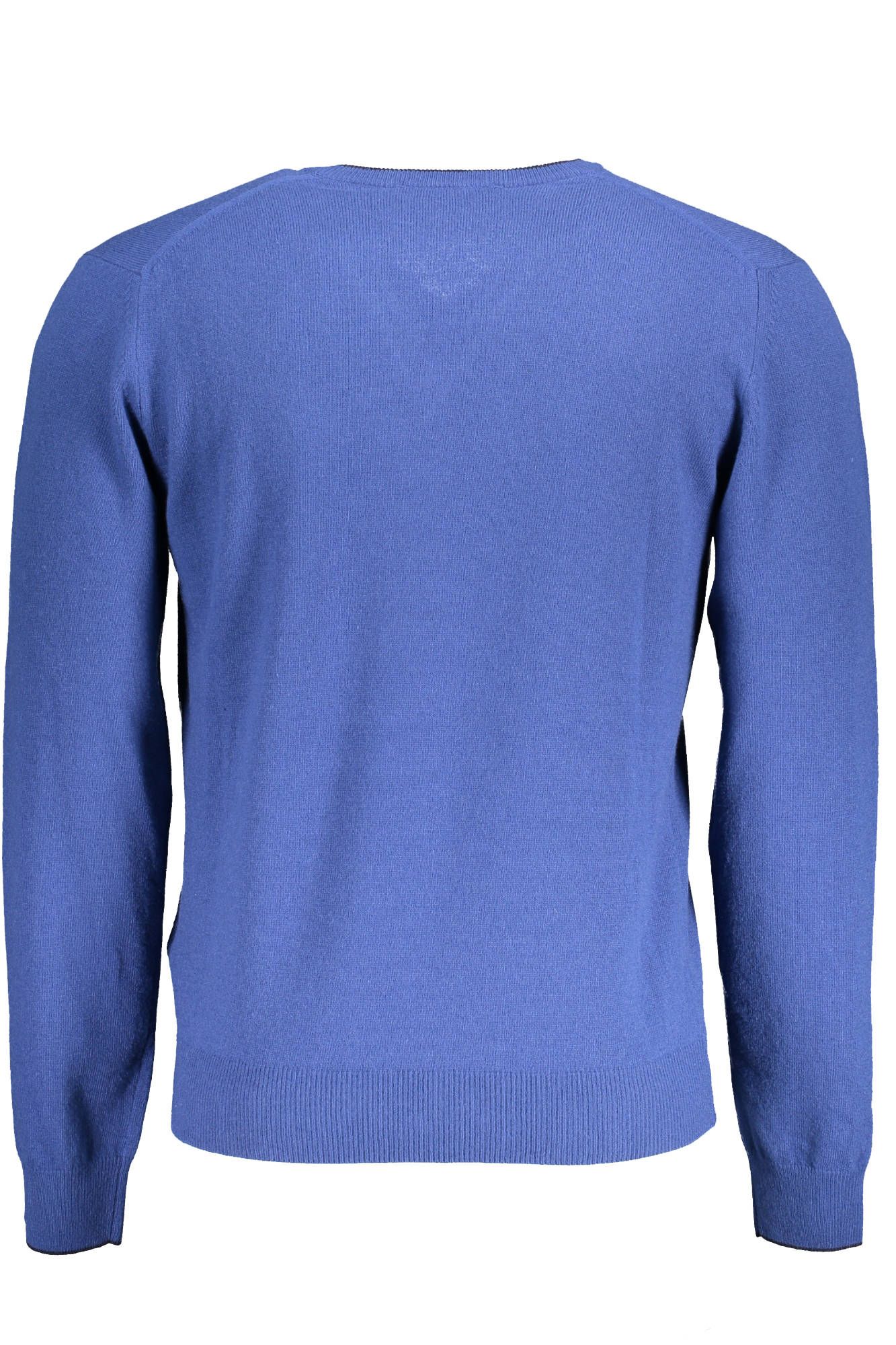 Elegant Blue V-Neck Wool Sweater with Contrast Details