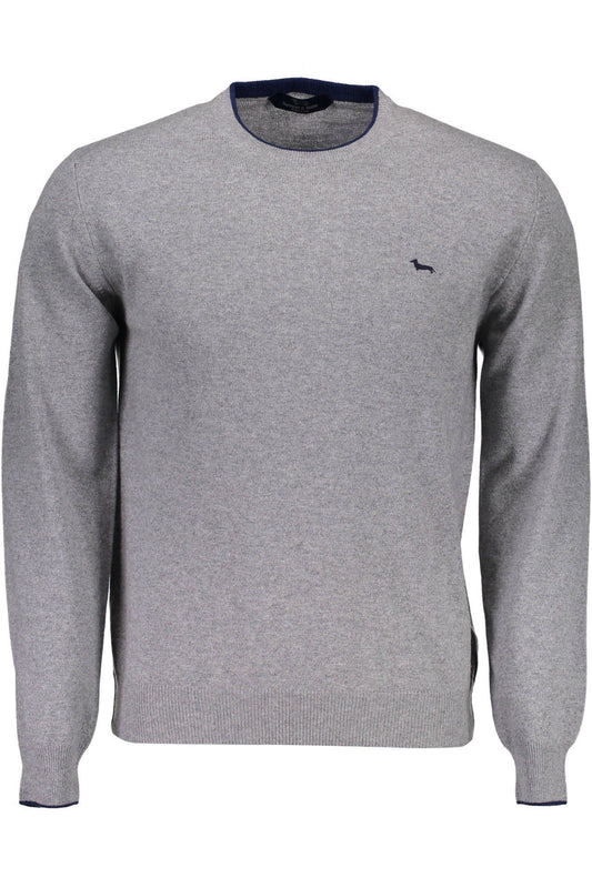 Elegant Gray Wool Sweater with Logo Detail