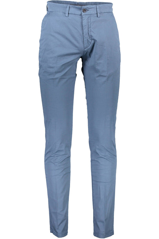 Chic Blue Cotton Trousers with Signature Logo