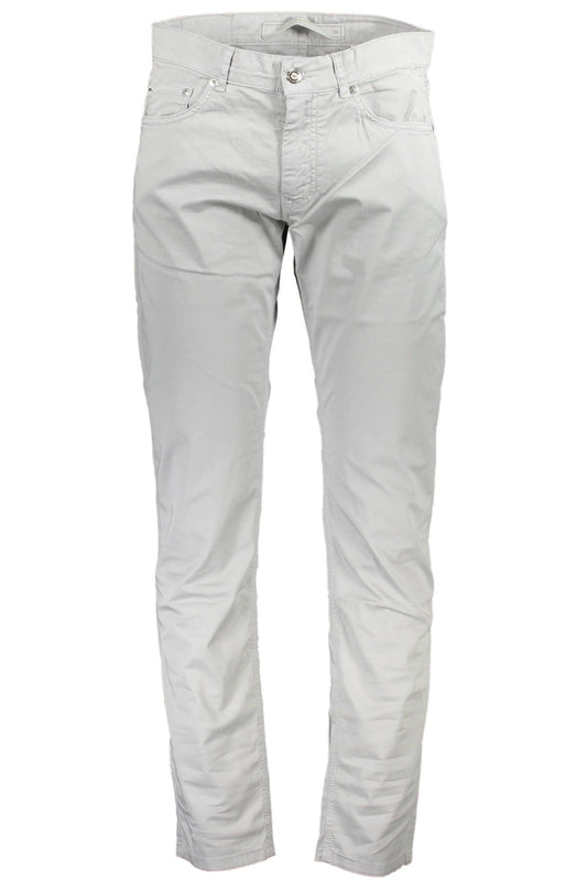 Sleek Gray Narrow Fit Cotton Trousers