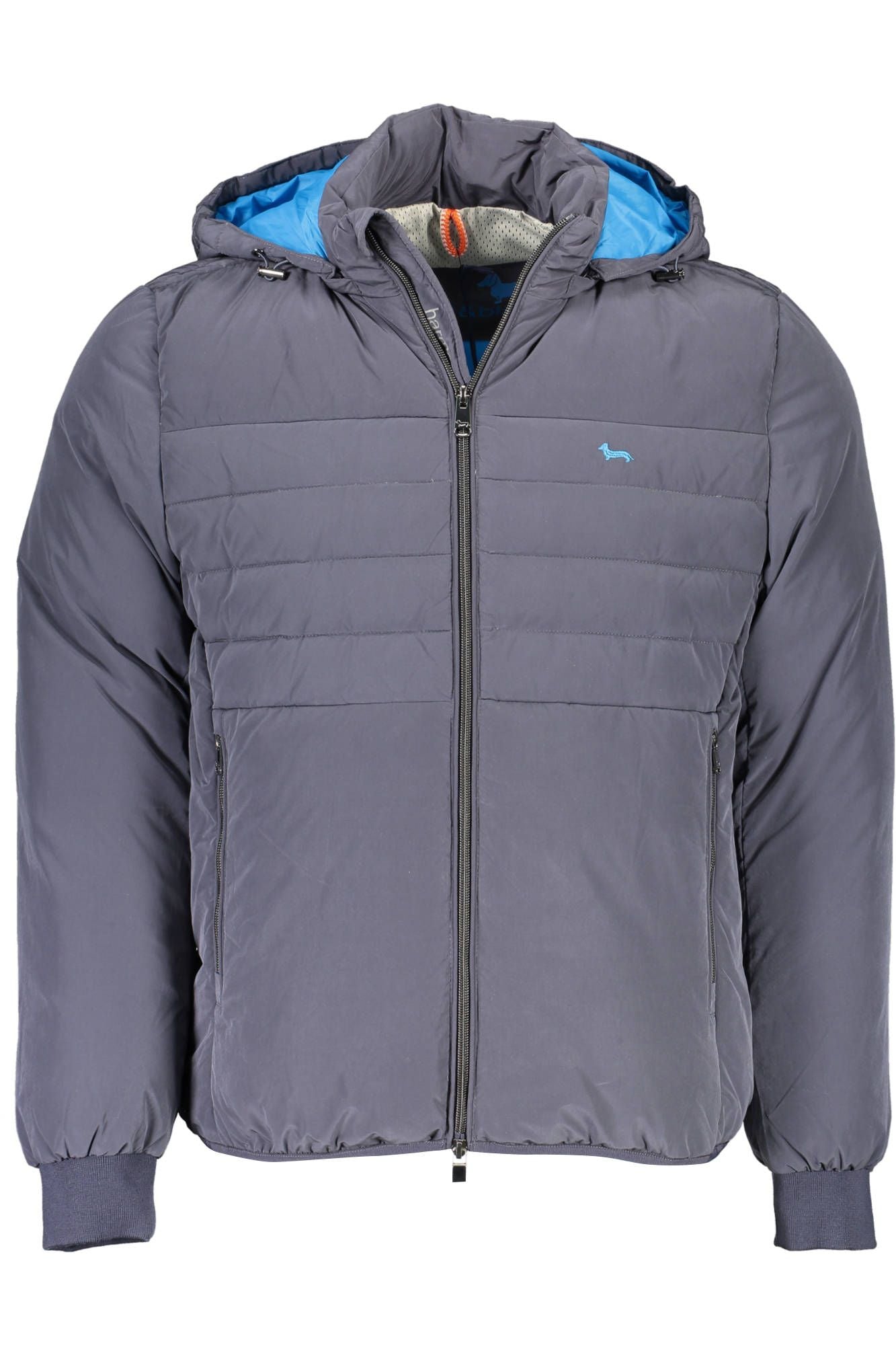 Blue Embroidered Down Jacket with Removable Hood