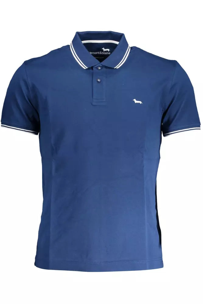 Elegant Blue Cotton Polo with Contrast Detail