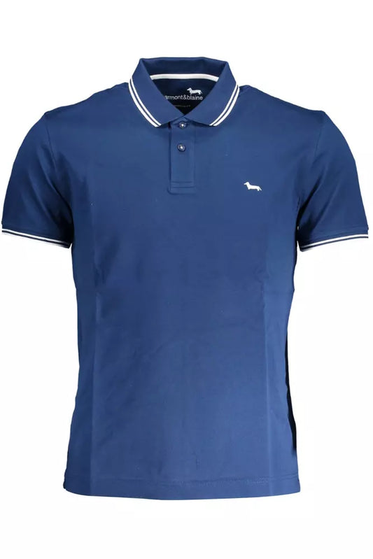 Elegant Blue Cotton Polo with Contrast Detail