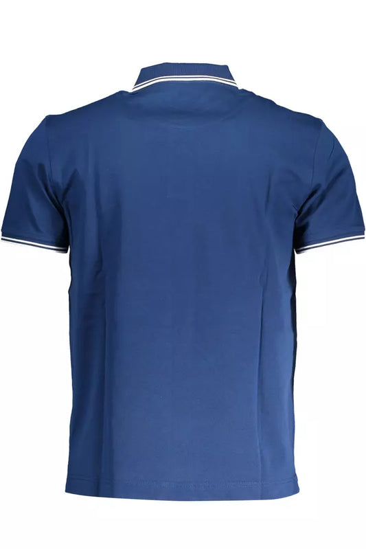 Elegant Blue Cotton Polo with Contrast Detail