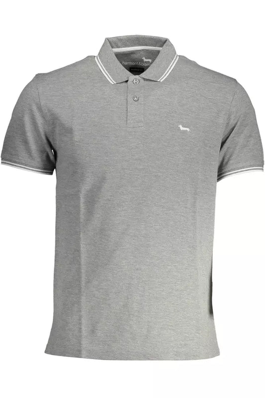 Sophisticated Gray Cotton Polo with Embroidery Detail