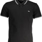 Sleek Black Cotton Polo with Contrast Details