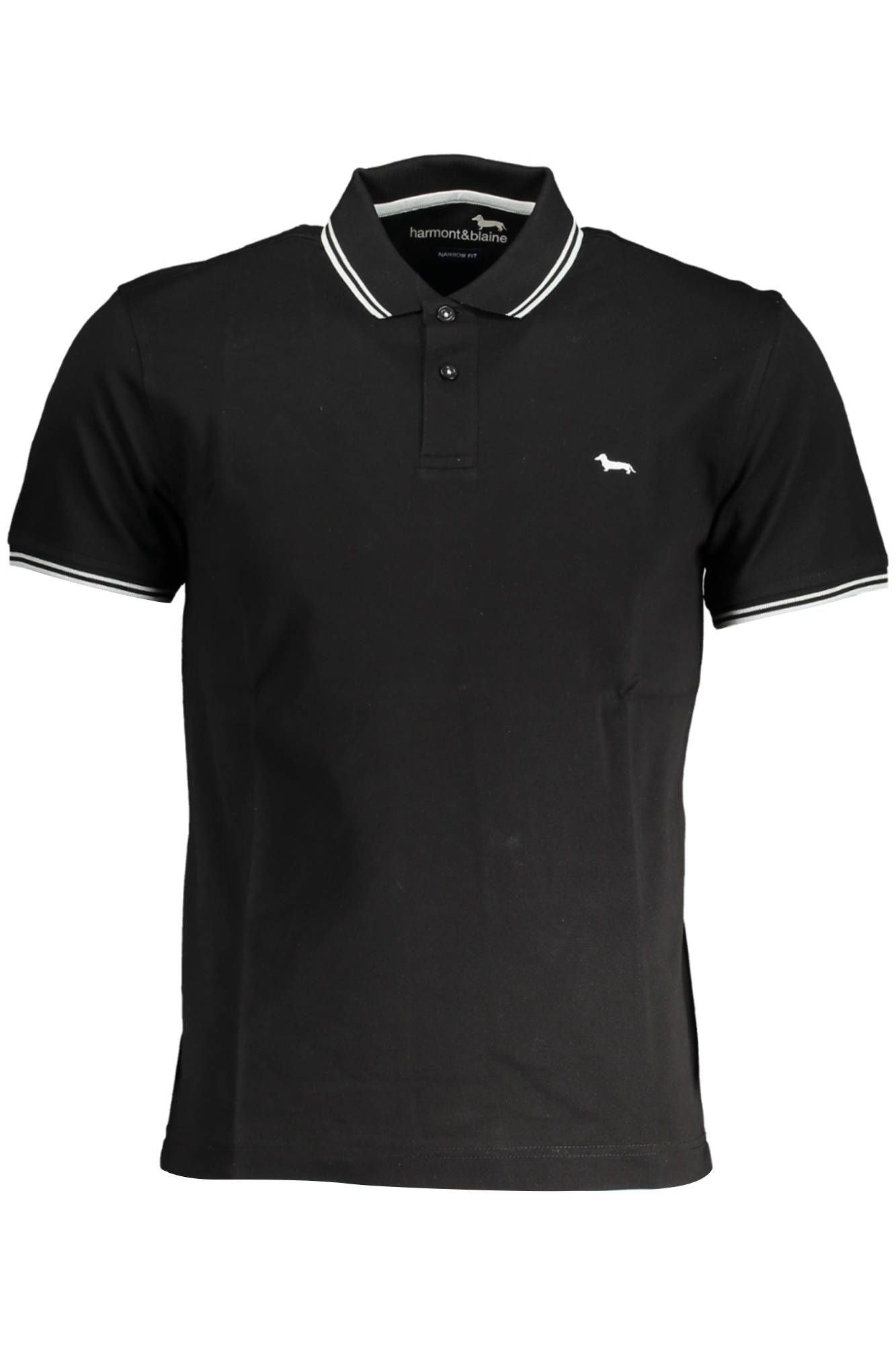 Sleek Black Cotton Polo with Contrast Details
