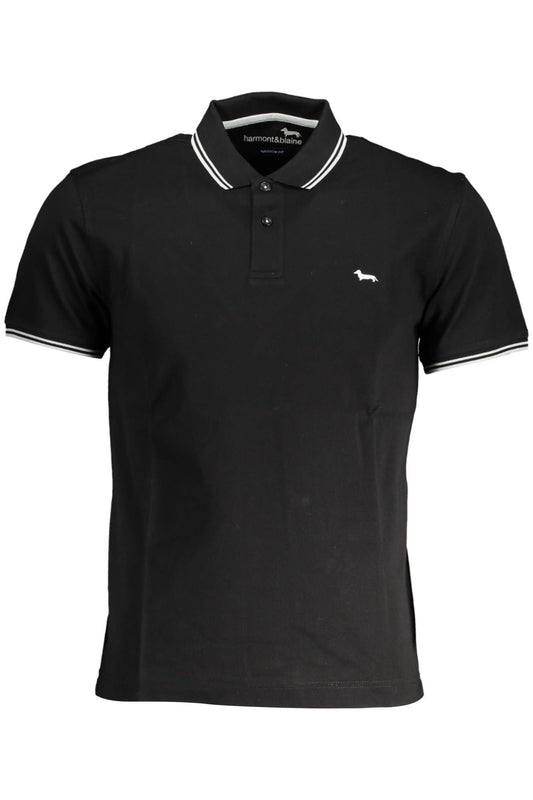 Sleek Black Cotton Polo with Contrast Details