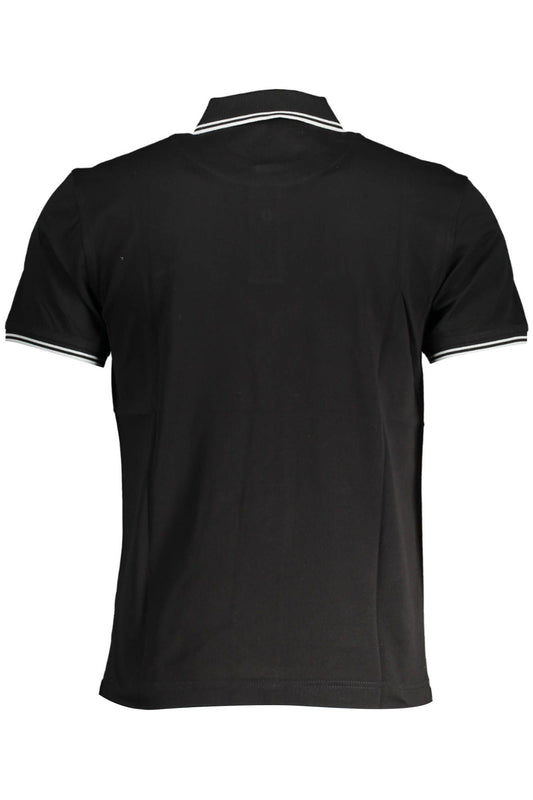 Sleek Black Cotton Polo with Contrast Details