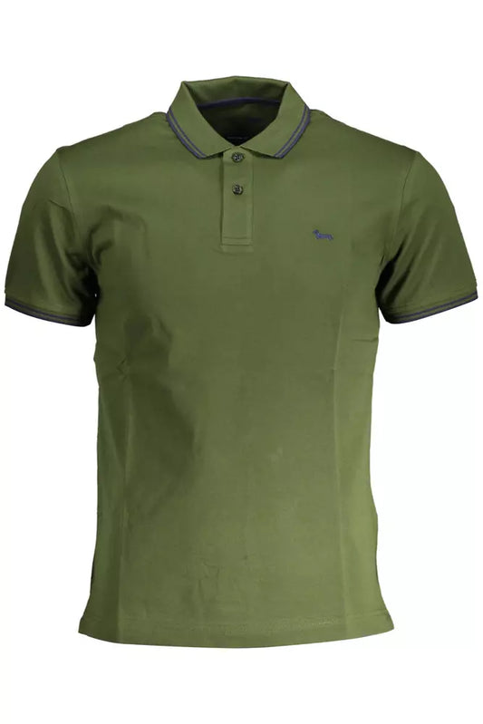 Elegant Green Cotton Polo with Contrasting Embroidery