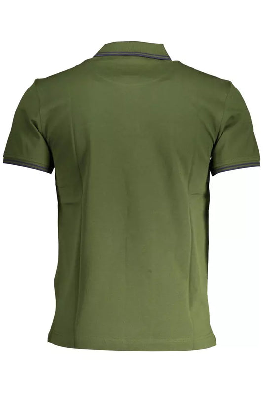 Elegant Green Cotton Polo with Contrasting Embroidery