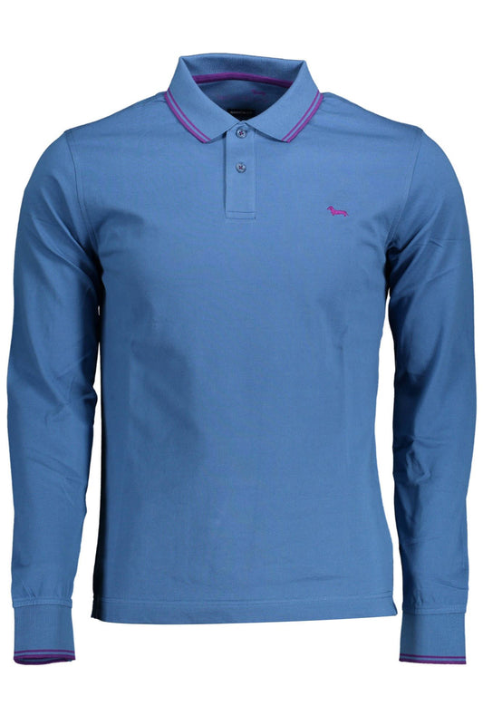 Elegant Long-Sleeved Blue Polo with Contrasting Details