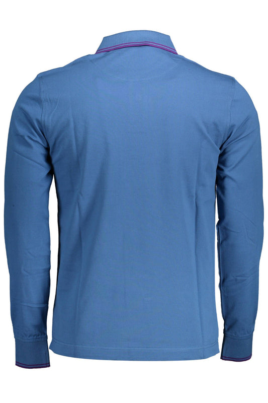 Elegant Long-Sleeved Blue Polo with Contrasting Details