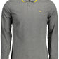 Elegant Gray Long-Sleeved Polo with Embroidery Details