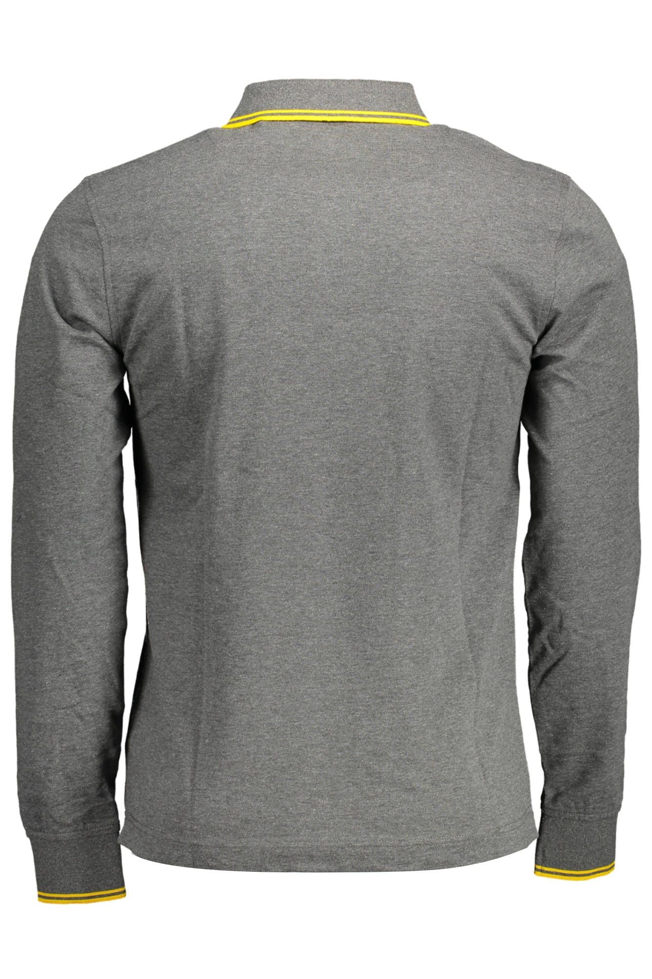 Elegant Gray Long-Sleeved Polo with Embroidery Details