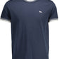 Elegant Blue Cotton Tee with Contrasting Accents