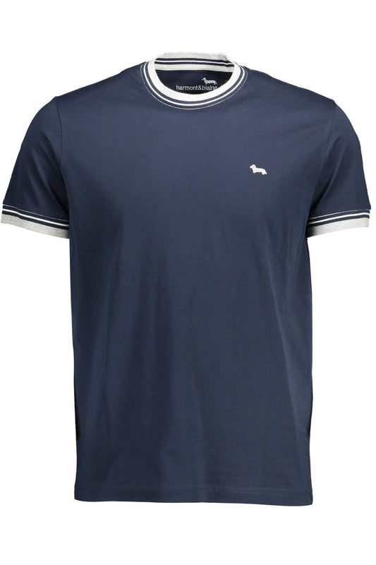 Elegant Blue Cotton Tee with Contrasting Accents