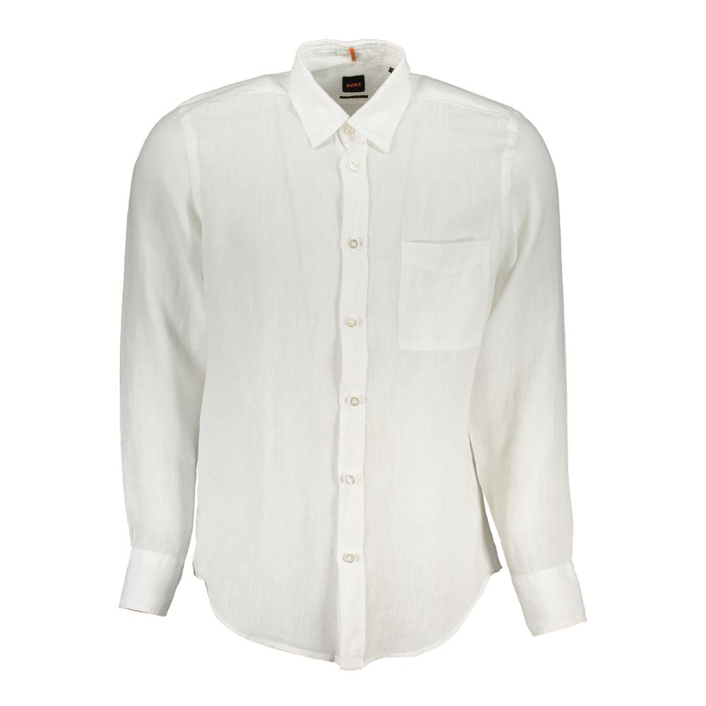 Elegant White Linen Long Sleeve Shirt