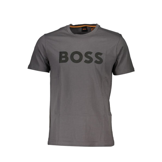 Elegant Gray Crew Neck Organic Cotton Tee