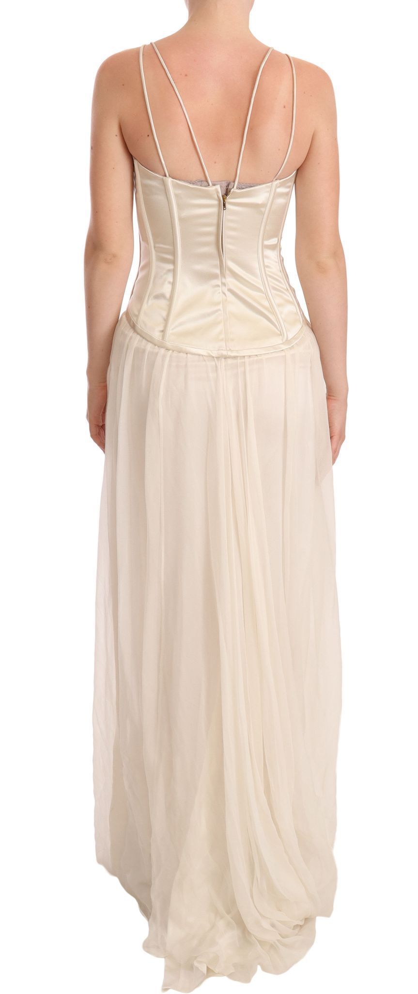 Elegant Off White Silk Blend Long Gown